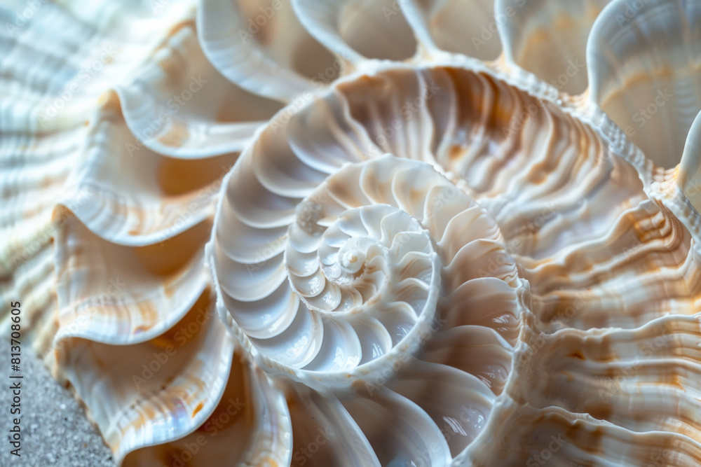 A delicate spiral pattern of a seashell, with its smooth curves and intricate details A delicate spiral pattern of a seashell, with its smooth curves and intricate details