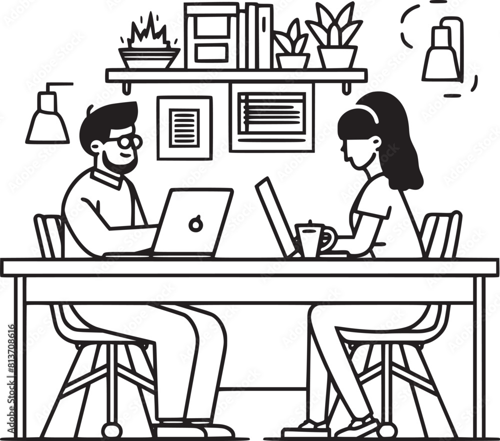 People are working in the office graphic black white interior sketch illustration vector People are working in the office graphic black white interior sketch illustration vector