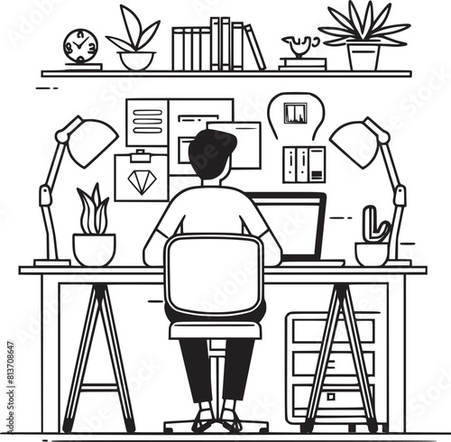 People are working in the office graphic black white interior sketch illustration vector