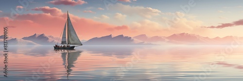 A sailboat gliding across a calm lake photo