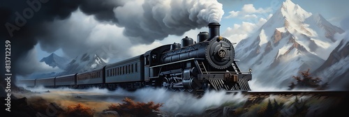 A steam locomotive chugging through the mountains