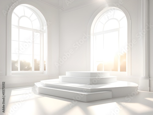 white bright interior with a large window.