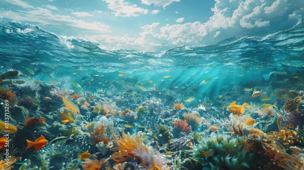 Obraz premium A thought-provoking portrayal of plastic pollution in oceans and its effects on marine life