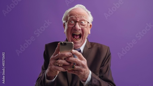 Senior Man Excited by Smartphone © MP Studio