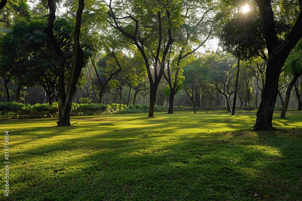 city park with a green artificial forest with fresh grass and shady trees, generative ai city park with a green artificial forest with fresh grass and shady trees, generative ai
