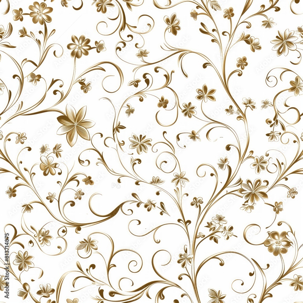 Elegant Golden Floral Pattern on White Background for Luxury Design