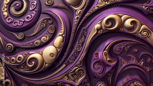 3d paisley abstract pattern background mixed with purple and gold