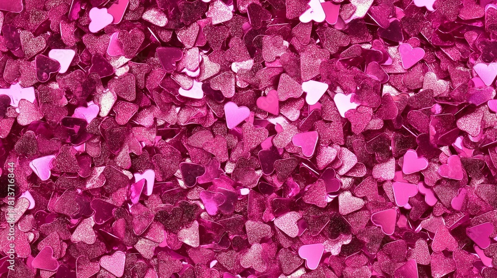 A vibrant background full of small and large pink glittery hearts. Minimal abstract celebration concept A vibrant background full of small and large pink glittery hearts. Minimal abstract celebration concept