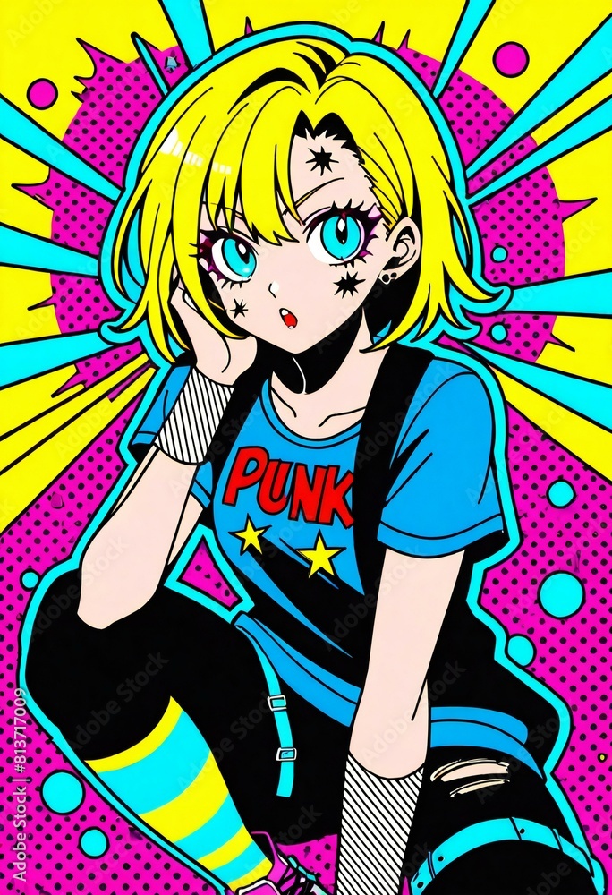 Pop art anime punk girls and robots Pop art anime punk girls and robots