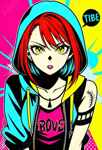 Pop art anime punk girls and robots