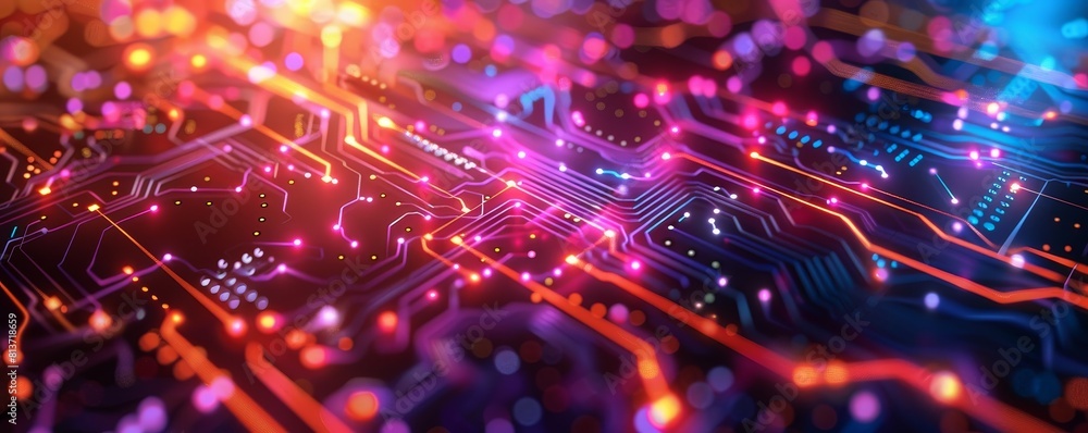 Abstract digital technology background with glowing circuits and lines. Abstract digital technology background with glowing circuits and lines.