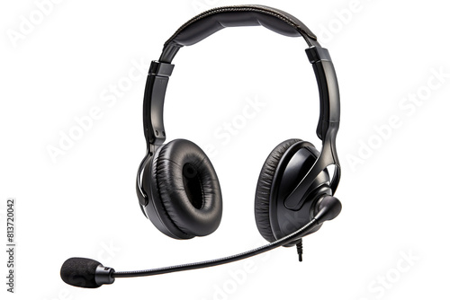 A black headset with a microphone on it