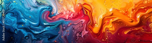 Abstract paint swirls in vibrant colors on canvas, focus on texture and color blending techniques photo
