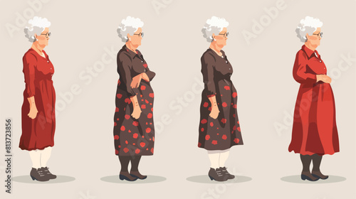 colorful full body elderly woman in dress with curly hair