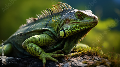 green iguana on a branch