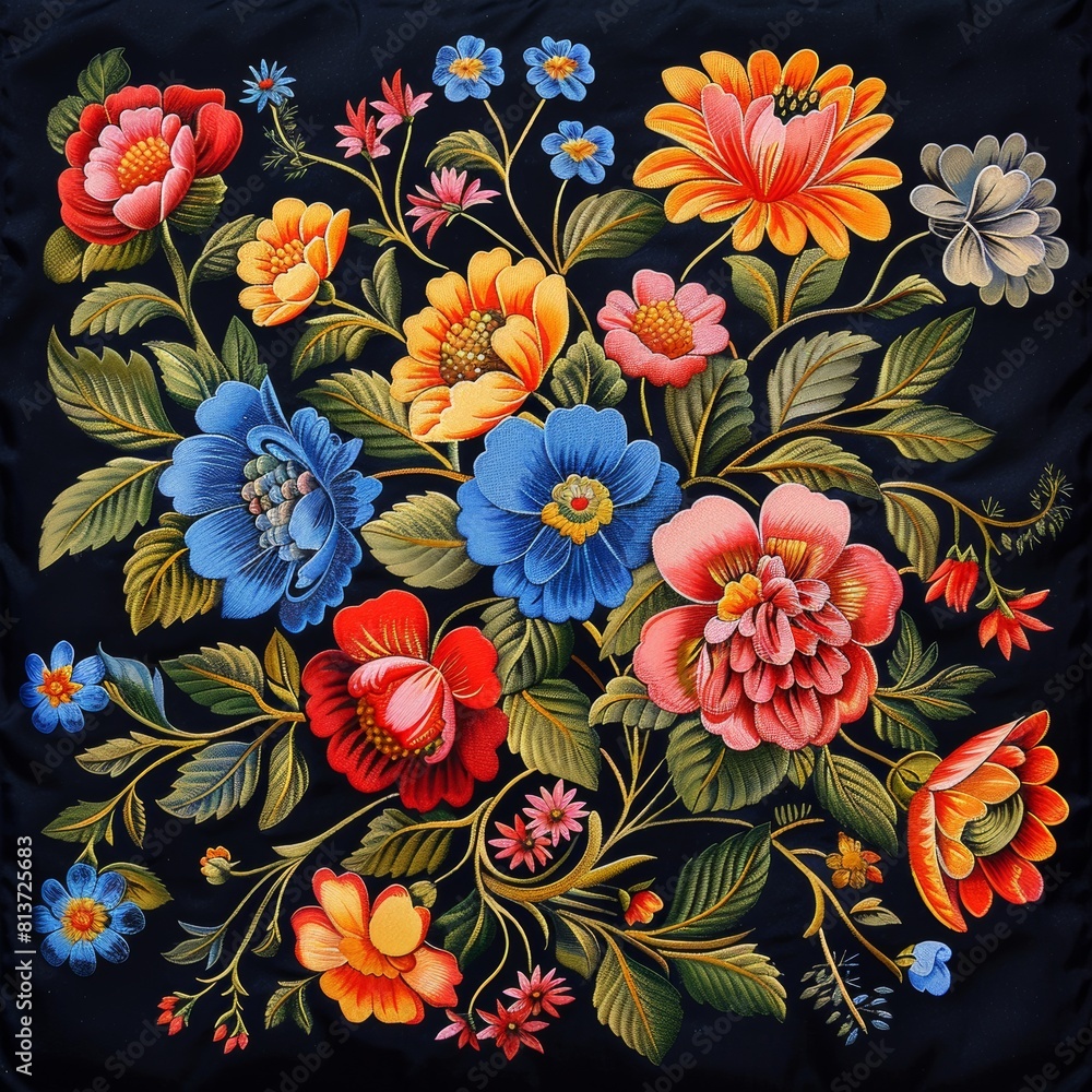 Zhostovo. Delicate flowers on a black background. Pattern for fabric or tableware. Wallpaper for your phone or background for your computer. Zhostovo. Delicate flowers on a black background. Pattern for fabric or tableware. Wallpaper for your phone or background for your computer.