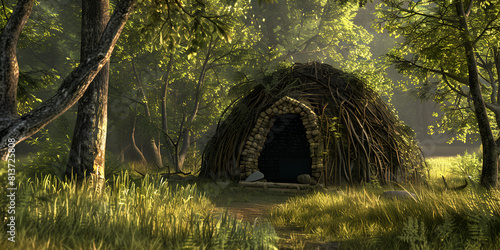 Paleolithic or neolithic hut in Biskupin, Poland,Houses from the stone age
 photo