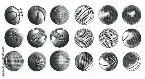 Halftone balls. Black and white design art for street ball team.