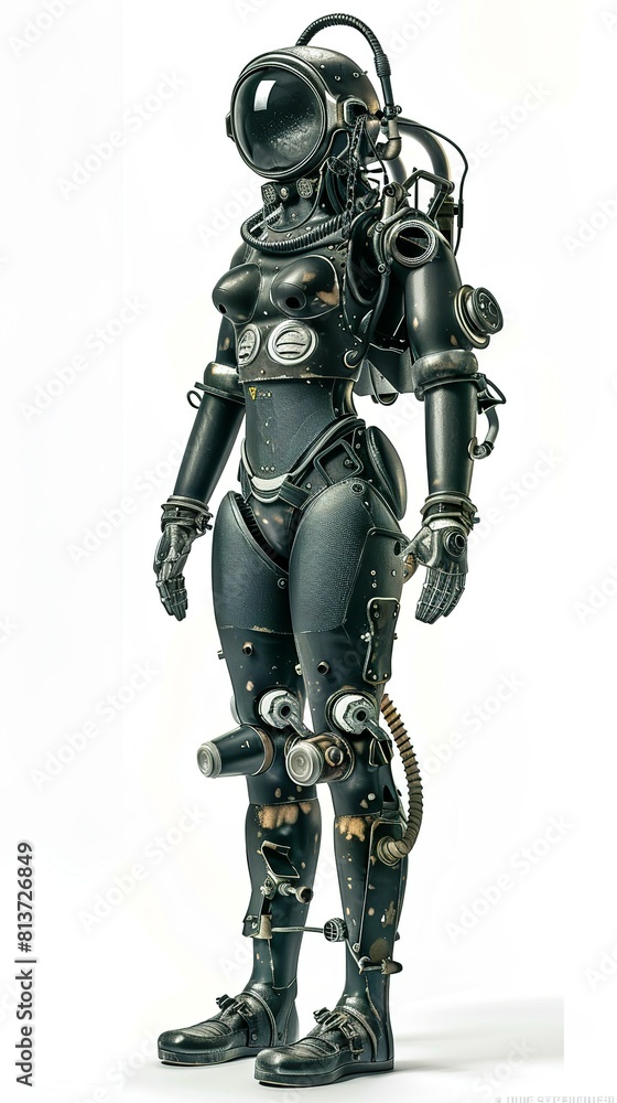 Futuristic diver suit robot toy figure isolated on white background Futuristic diver suit robot toy figure isolated on white background