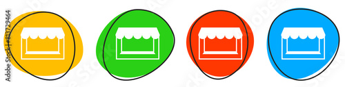 4 bunte Icons: Marktstand - Button Banner photo