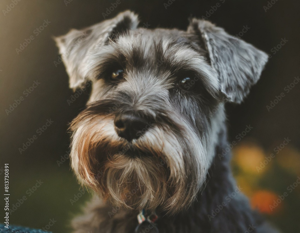 犬のミニチュアシュナウザーの顔のアップ 犬のミニチュアシュナウザーの顔のアップ