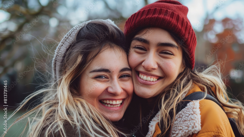 Cheerful girls embracing each other. Two girlfriends smiling and hugging Cheerful girls embracing each other. Two girlfriends smiling and hugging