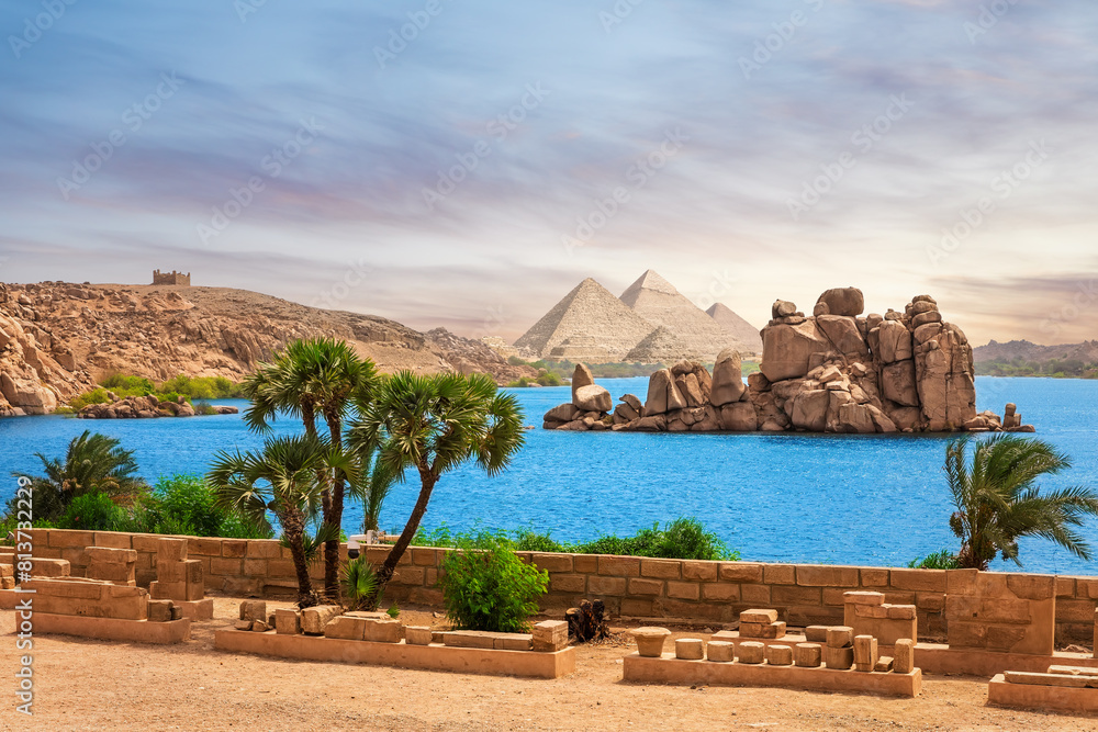 The Nile view, islands in the Lake Nasser, Philae, Aswan, Egypt