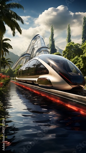 A futuristic hyperloop pod traveling at high speed