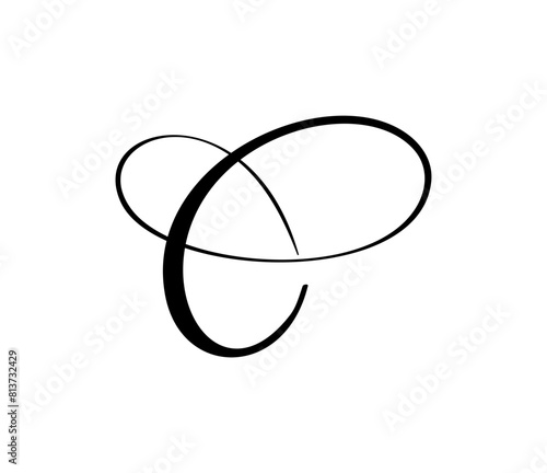 Vector calligraphy hand drawn letter C logo. Script font. Handwritten brush style