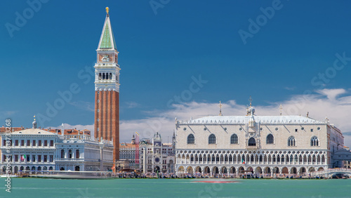 Campanile di San Marco and Palazzo Ducale, from San Giorgio Maggiore timelapse hyperlapse, Venice, Italy. photo