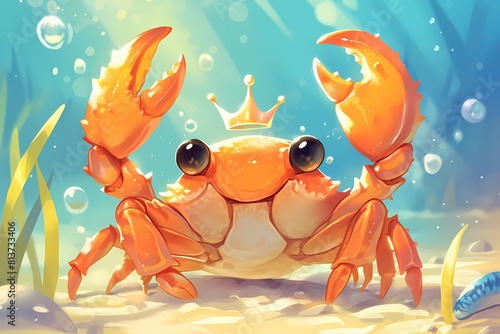 a crab is wearing a crown