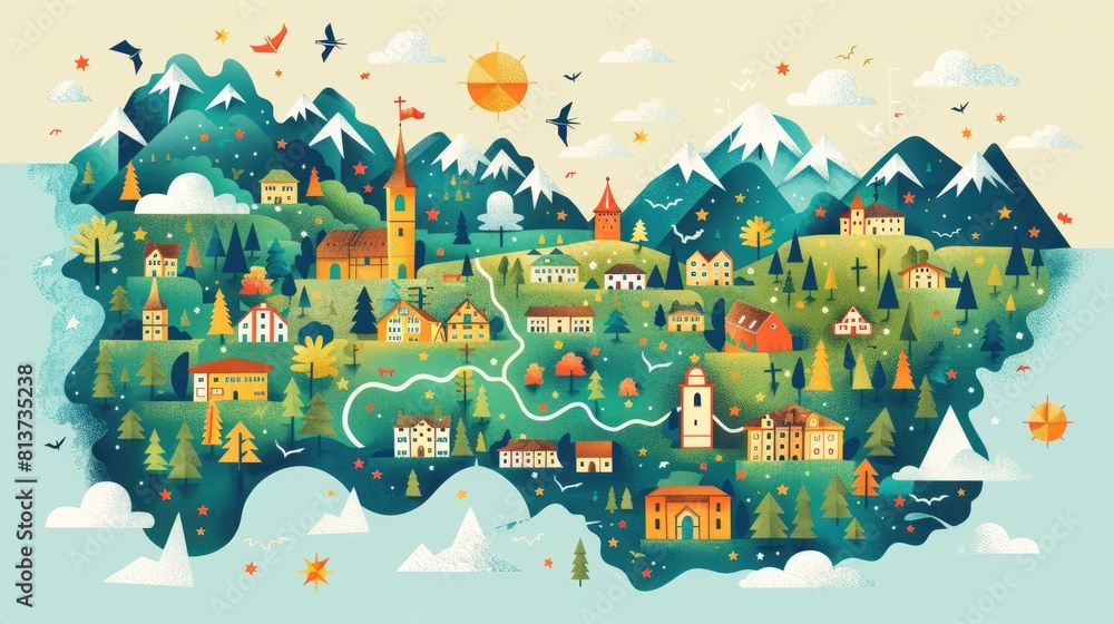 Swiss mountains vector landscape illustration Swiss mountains vector landscape illustration