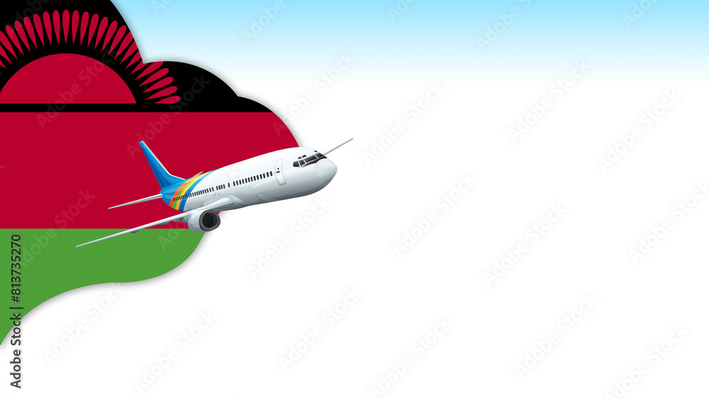 Fototapeta premium 3d illustration plane with Malawi flag background for business and travel design