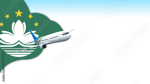 3d illustration plane with Macau flag background for business and travel design