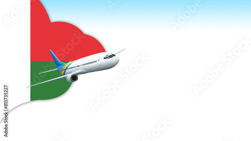 3d illustration plane with Madagascar flag background for business and travel design