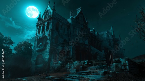 Haunted Castle in a Dark and Terrifying Horror Night