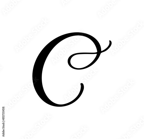 Hand drawn vector calligraphy letter C. Script font logo. Handwritten brush style flourish