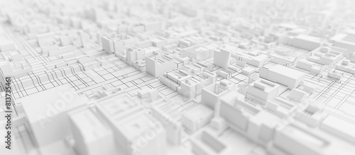 City draft building map 3D model mock white black grid line top view photo