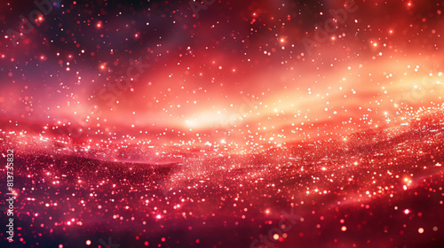 A breathtaking view of a night sky filled with a billion tiny sparkles  glinting against a crimson red backdrop  with a slight magenta neon glow adding to the enchanting atmosphere.