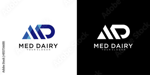 MD letter medicine Logo Design Vector Template. Abstract Alphabet MD with cross logo Illustration