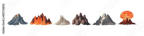 Mountain set. Forest landscape vector illustration. Volcano illustration.