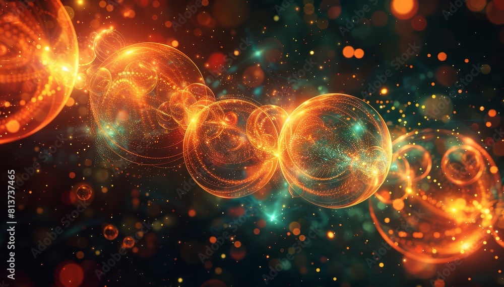Abstract digital technology background with glowing orbs and abstract shapes. Abstract digital technology background with glowing orbs and abstract shapes.