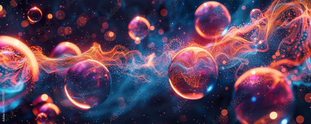 Abstract digital technology background with glowing orbs and abstract shapes. Abstract digital technology background with glowing orbs and abstract shapes.