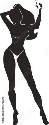 black silhouette of a girl taking selfies