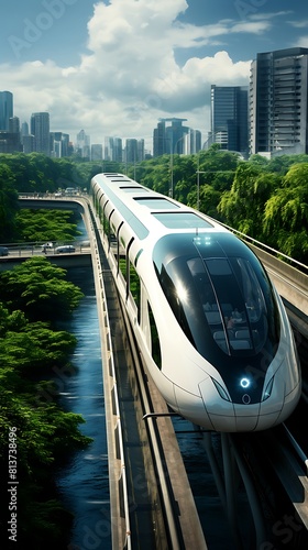 A high-tech maglev train floating above the track © Transport Images