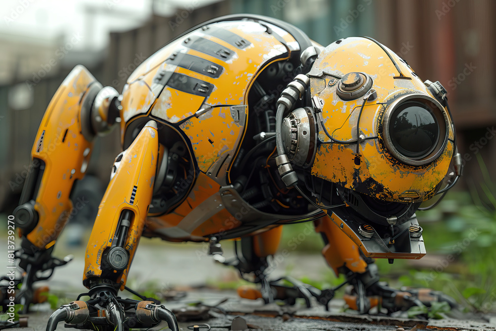 Yellow robot dog, suitable for industrial detection and remote operation. Mini robot guard Yellow robot dog, suitable for industrial detection and remote operation. Mini robot guard