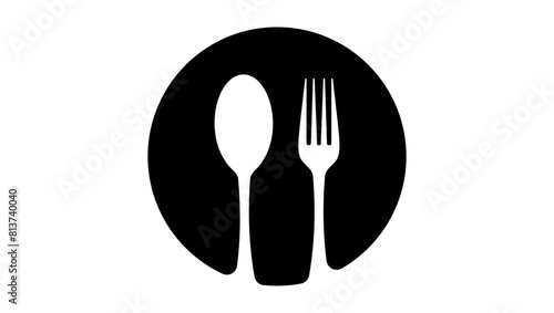 Spoon and fork, black isolated silhouette
