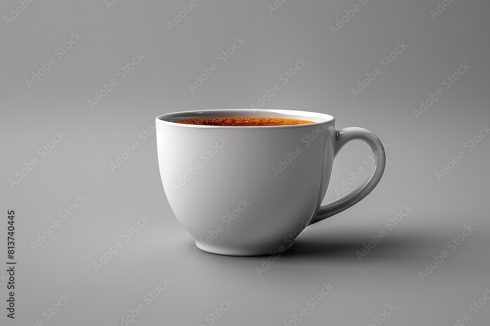 White cup of tea mockup on grey background White cup of tea mockup on grey background