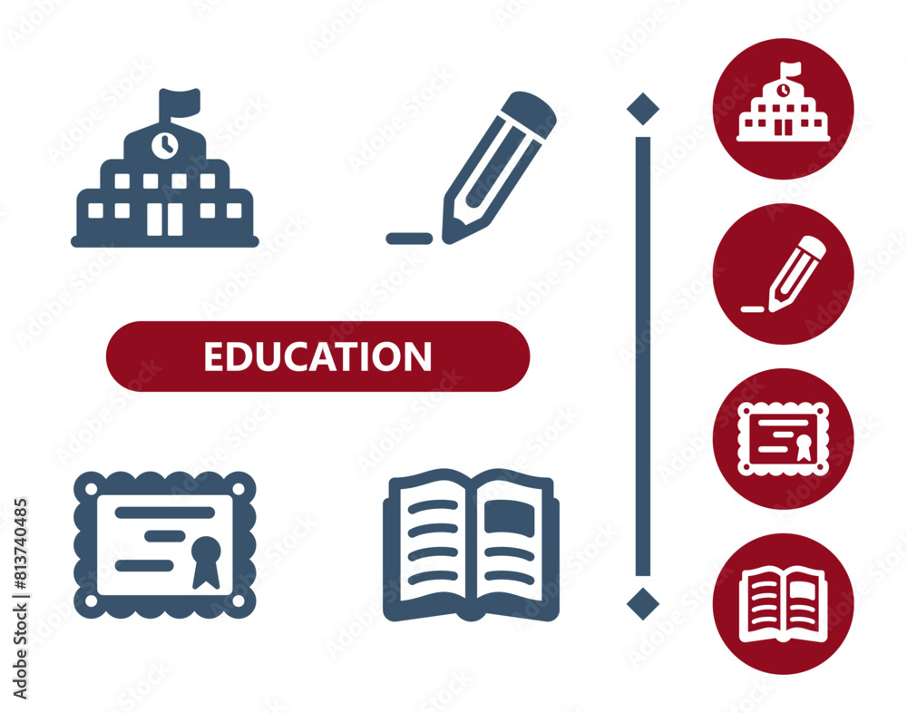 Education icons. School, high school, college, pencil, diploma, degree, book icon Education icons. School, high school, college, pencil, diploma, degree, book icon