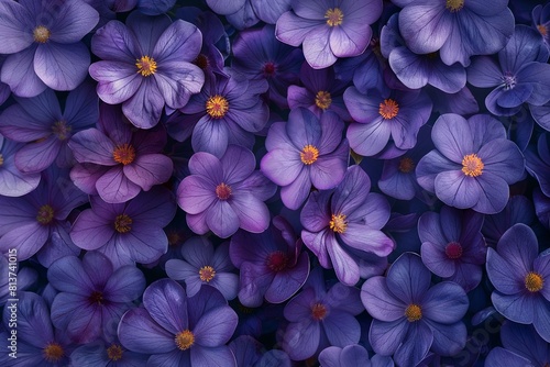 Violet flower field flat design top view spring bloom theme water color Complementary Color Scheme closeup scene